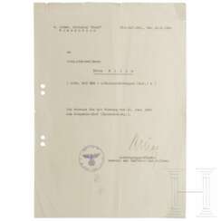 SS-OGruf. Friedrich-Wilhelm Krüger (1894 - 1945) - signiertes Ernennungsdokument für Hstuf. Fritz Pille vom 20.6.1944