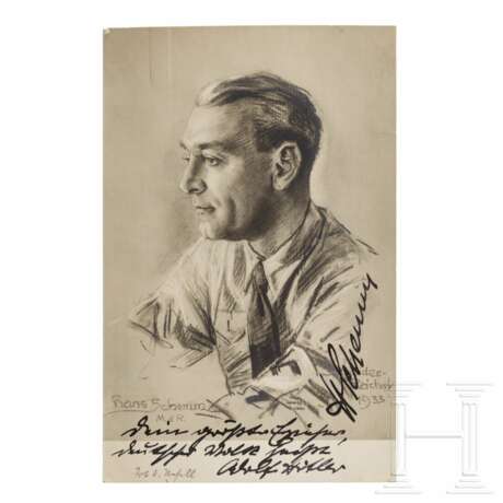 Gauleiter Hans Schemm - signierte Portraitpostkarte mit Sinnspruch - фото 1