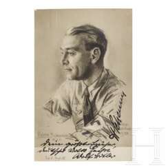 Gauleiter Hans Schemm - signierte Portraitpostkarte mit Sinnspruch
