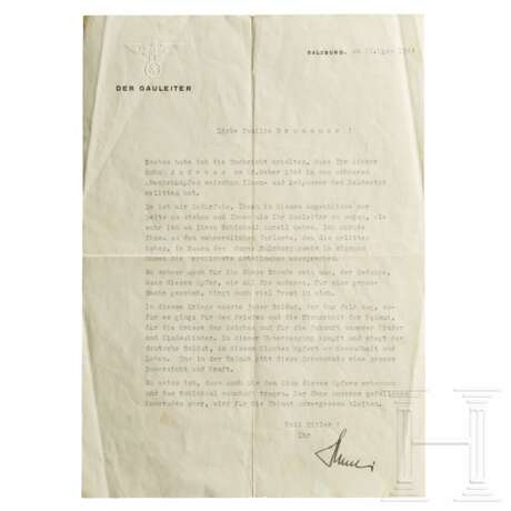Gauleiter Gustav Adolf Scheel - signierter Kondolenzbrief, 1944 - Foto 1