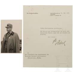 Konstantin Hierl - Portraitpostkarte und signierter Brief, 1936