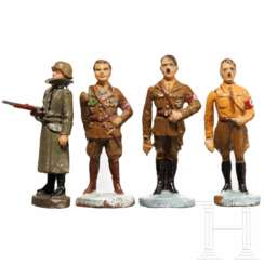 Elastolin drei Persönlichkeitsfiguren - Hitler und Göring in Parteiuniform, dazu ein Wachposten mit Gewehr