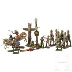 15 Elastolin- und Lineol-Soldaten und Westernfiguren, Cowboys und Indianer