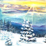 Winter morning Масло на холсте на картоне Масло Живопись действия елки зимой Казахстан 2023 г. - фото 1