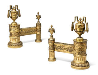 A PAIR OF LOUIS XVI-STYLE GILT BRONZE CHENETS