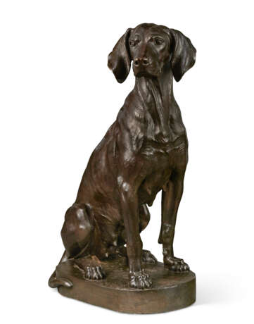 A PAIR OF PATINATED BRONZE MODELS OF SEATED HOUNDS - photo 2