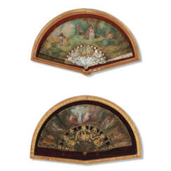 TWO EUROPEAN POLYCHROME-PAINTED FANS