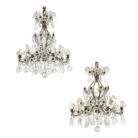 A PAIR OF FRENCH CUT-GLASS-MOUNTED BRASS EIGHT-LIGHT CHANDELIERS - photo 1