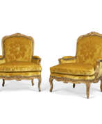 Jean-Baptiste Cresson. A PAIR OF LOUIS XV GILTWOOD BERGERES