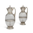 A PAIR OF LATE VICTORIAN SILVER-PLATE MOUNTED ETCHED GLASS CLARET JUGS - Archives des enchères