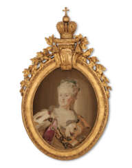 A LOUIS XVI GOBELINS TAPESTRY PANEL DEPICTING CATHERINE THE GREAT, EMPRESS OF RUSSIA (1729-1796) IN A CONTEMPORARY RUSSIAN OVAL GILTWOOD FRAME