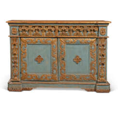 AN ITALIAN BLUE-PAINTED AND PARCEL-GILT CREDENZA
