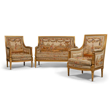A SUITE OF LOUIS XVI-STYLE GILTWOOD SEAT FURNITURE - photo 1