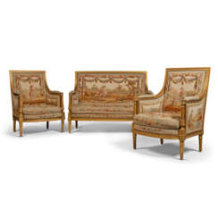 A SUITE OF LOUIS XVI-STYLE GILTWOOD SEAT FURNITURE