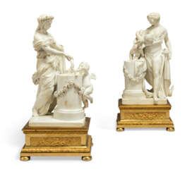 A PAIR OF ORMOLU-MOUNTED SEVRES PORCELAIN BISCUIT FIGURES OF MUSES