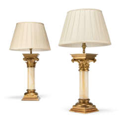 A PAIR OF FRENCH GILT-METAL AND ONYX TABLE LAMPS