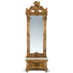 A GERMAN GILTWOOD CONSOLE TABLE AND MIRROR