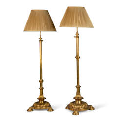 A PAIR OF LACQUERED-BRASS ADJUSTABLE STANDARD LAMPS