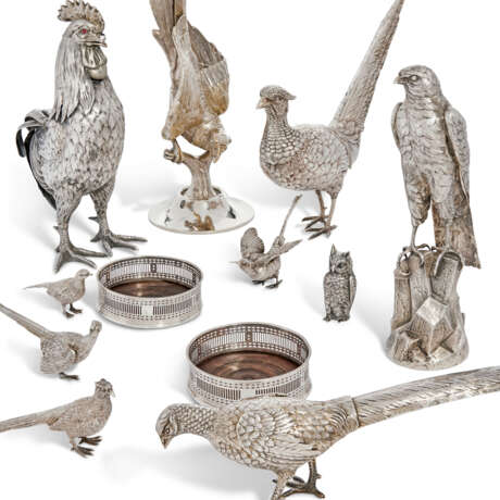 A LATE VICTORIAN SILVER MODEL OF A COCKEREL AND A GEORGE V PHEASANT - Foto 2