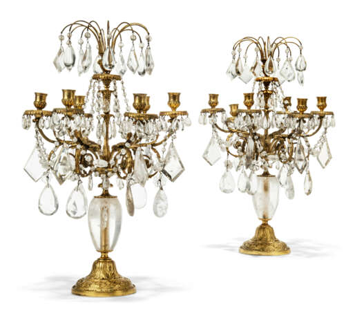 A PAIR OF LOUIS XVI-STYLE GILT-BRONZE AND ROCK-CRYSTAL CANDELABRA - фото 1