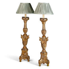 A PAIR OF ITALIAN &#39;MECCA&#39; (GILT-VARNISHED SILVERED) AND PARCEL-GILT TORCHERES