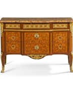 Parquetry. A LATE LOUIS XV ORMOLU-MOUNTED TULIPWOOD, AMARANTH AND PARQUETRY COMMODE