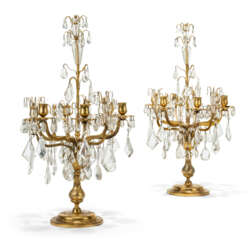 A PAIR OF LOUIS XIV-STYLE GILT-BRONZE AND ROCK-CRYSTAL SIX-LIGHT CANDELABRA