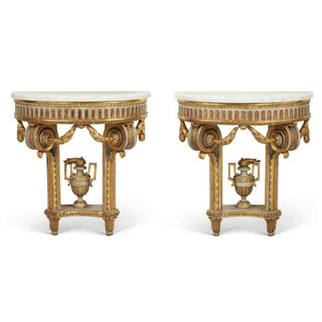 A PAIR OF NORTH EUROPEAN GREY-PAINTED AND PARCEL-GILT CONSOLES - photo 1