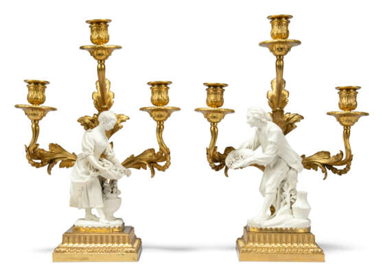 A PAIR OF FRENCH ORMOLU-MOUNTED BISCUIT PORCELAIN THREE-LIGHT CANDELABRA - photo 2