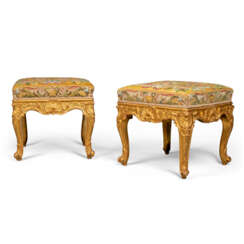 A PAIR OF NORTH ITALIAN ROCOCO GILTWOOD TABOURETS