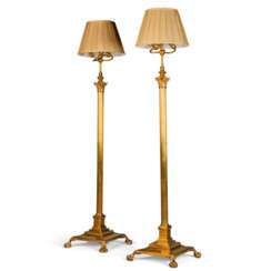 A PAIR OF LACQUERED BRASS TELESCOPIC STANDARD LAMPS