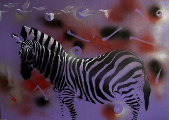 Purple zebra Paperboard Mixed media on paper decorative Animalistic Ukraine 2023 - photo 1