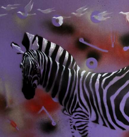 Purple zebra spraypaint Смешанная техника на бумаге decorative Анималистика Украина 2023 г. - фото 2