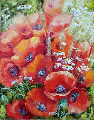 “Poppy bouquet” Canvas Oil paint 398 2015 - photo 1