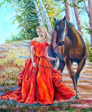 «Un rêve avec toi par la main pour aller» Toile Peinture à l'huile Impressionnisme Animaliste 2013 - photo 1