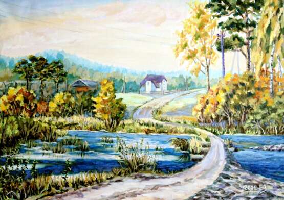 “The road to St. John's Wort” Canvas Oil paint Modern Landscape painting 2012 - photo 1
