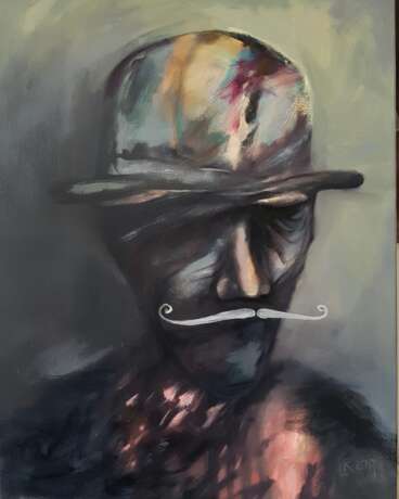 “Hat and mustache 4” Canvas Oil paint Expressionist 2017 - photo 1