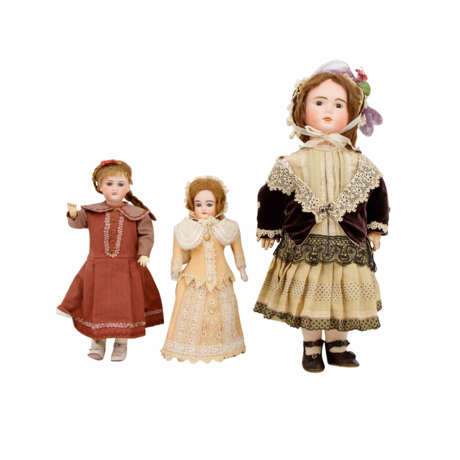 FRANCE/GERMANY 3-piece set of porcelain head dolls, late 19th/early 20th c. - фото 1