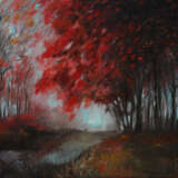 “Pink autumn” Canvas Oil paint Expressionist Landscape painting 2014 - photo 1