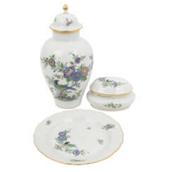 MEISSEN 3 pieces 'Indian rock, flower and bird painting', 2nd choice, 20th c.