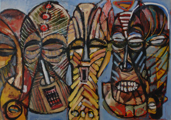 “Masks masks masks ...” Canvas Oil paint Expressionist Everyday life 2013 - photo 1