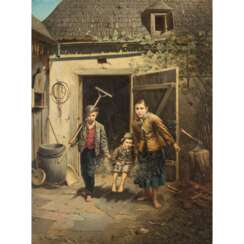KRENN, EDMUND (1846-1902), "Playing peasant children in the yard",