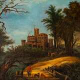 PAINTER/IN 18th/19th century, "Hunters and herdsmen in ideal landscape with castle", - Foto 2