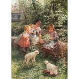 NEUBER, HERMANN (Austria, active c. 1891-1907), "Playing children with lamb", - Foto 1