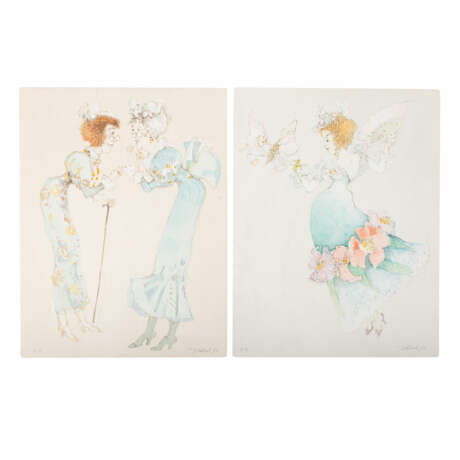 DITTRICH, SIMON (born 1940), 7 color lithographs: Harlequins, ladies, puppet theater and others, 1984/85/87, - фото 2
