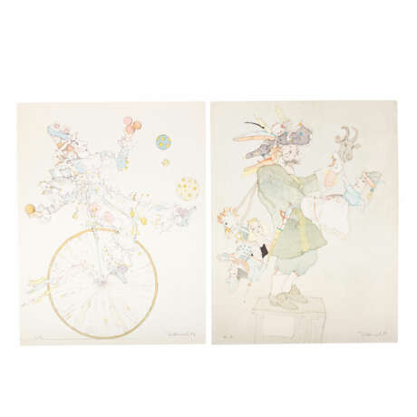 DITTRICH, SIMON (born 1940), 7 color lithographs: Harlequins, ladies, puppet theater and others, 1984/85/87, - Foto 5