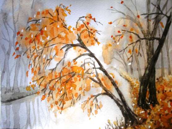 Осень туман Watercolor paper Watercolor Классический пейзаж Ukraine 2023 - photo 1