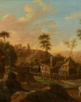 Landschaft mit Wassermühle und Reiter
