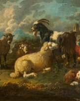 Hirte mit Ziege und Schafen