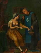 Interieur mit junger Dame und Maltesermönch